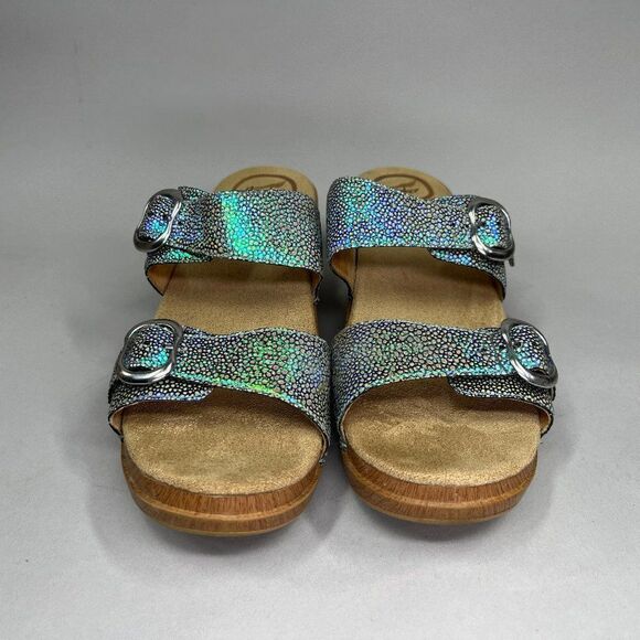 Dansko Women's Size 10.5 Sophie Blue Iridescent Wood Midsole Sandals - Picture 4 of 12